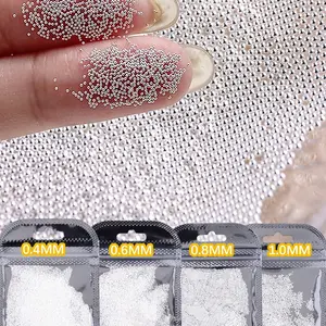 0.4/0.6/0.8/1mm Mini Stainless Steel Caviar Beads for Nail Art – Silvery Micro Ball Charms for Gel Polish Tips, Manicure Supplies for DIY Nail Decorations, Professional Salon & Home Use