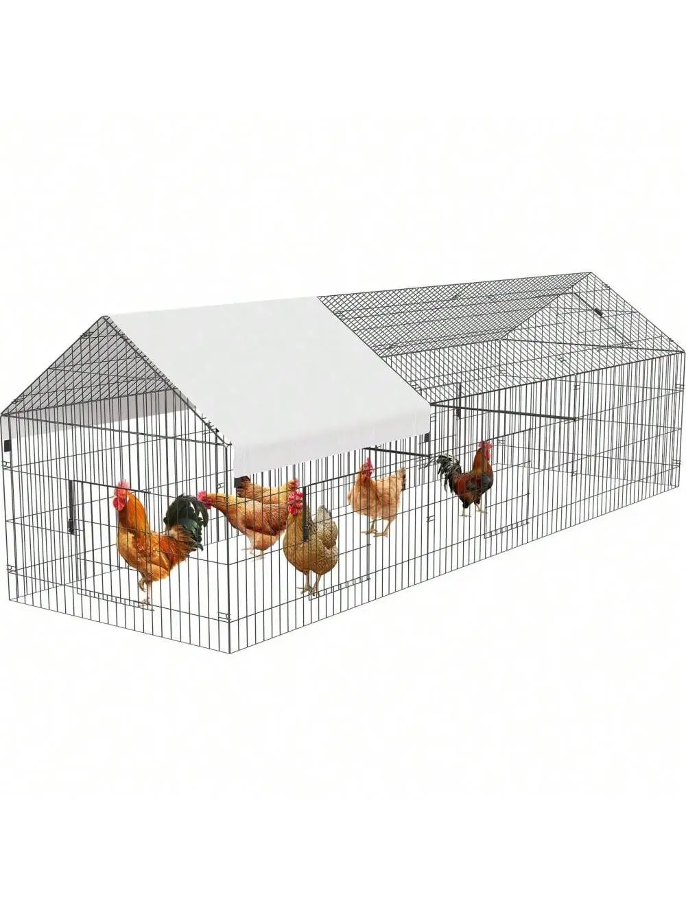 Large Waterproof Silver-Metal Chicken Coop Enclosure, Portable Outdoor 4-Door Predator-Proof Run Pen, Secure Shelter for Hens