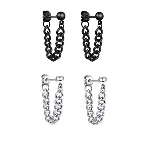 Titanium steel chain earrings, simple and cool style chain small steel ball earrings for men and women.