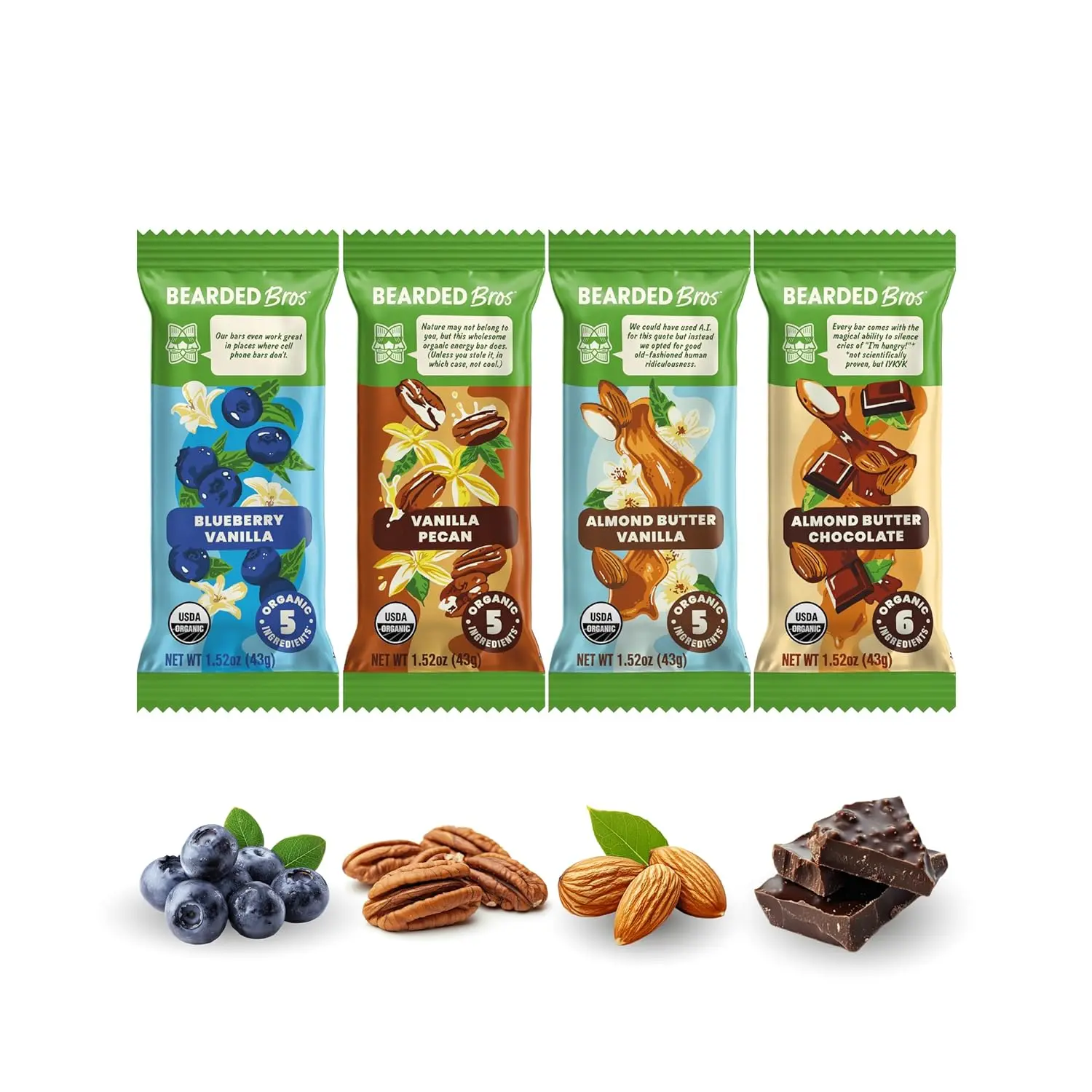Bearded Brothers Organic Vegan Energy Bars Variety Pack, 12 Bars  Gluten Free, Soy Free, Non-GMO, Low Glycemic, Paleo Friendly, Whole30 Compatible Snack