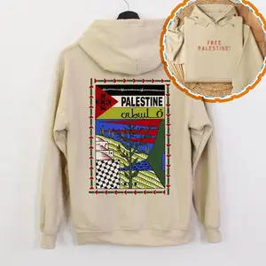 Palestine Hoodie - Traditional Map Pattern - Long Sleeve 100% Cotton - Unisex Clothing for Men and Women - S-5XL Size - Crew Neck, Basic Evening Menswear Sweatshirts