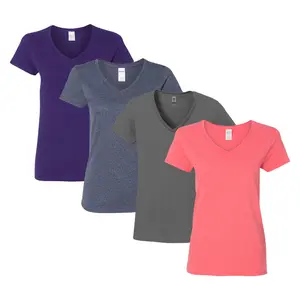 Gildan Heavy Cotton T-Shirt for Women, Multi-Pack Bulk V-Neck Short Sleeve Undershirts - 14 Different Colors