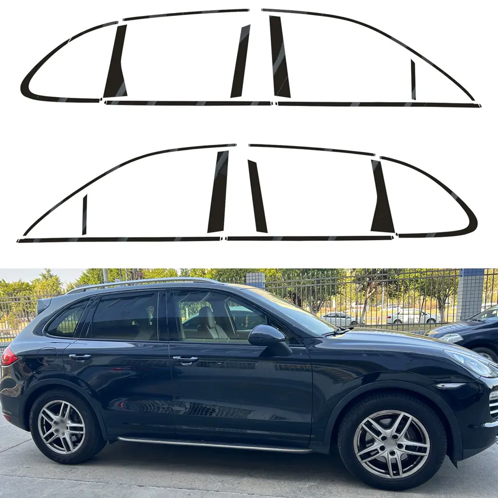 Glossy Black Chrome Delete Window Trims Sticker for Porsche Cayenne 2010-2016, 100% New High-Quality Self-Adhesive Car Exterior Accessory, Long Lasting, Water Resistant, Stain Resistant, Washable, Easy-Cleaning, Strong Visual Impact, Customizable Styles,