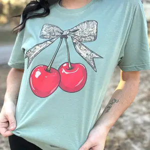 Camo Cherry And Bow Graphic Tee