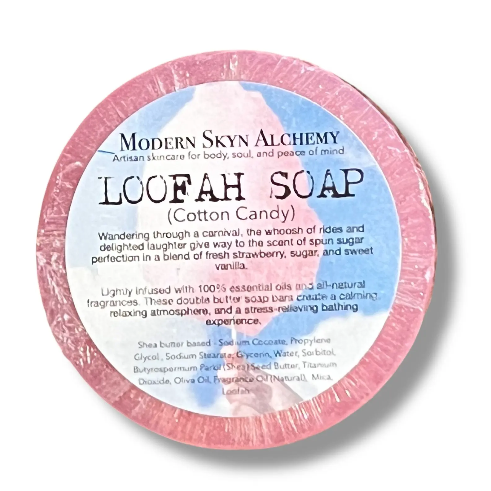Handcrafted Loofah Soaps - Cotton Candy 4 oz. - Sweet Citrusy Aroma & Gentle Exfoliation - Refreshing Summer Fragrance for Soft Radiant Skin