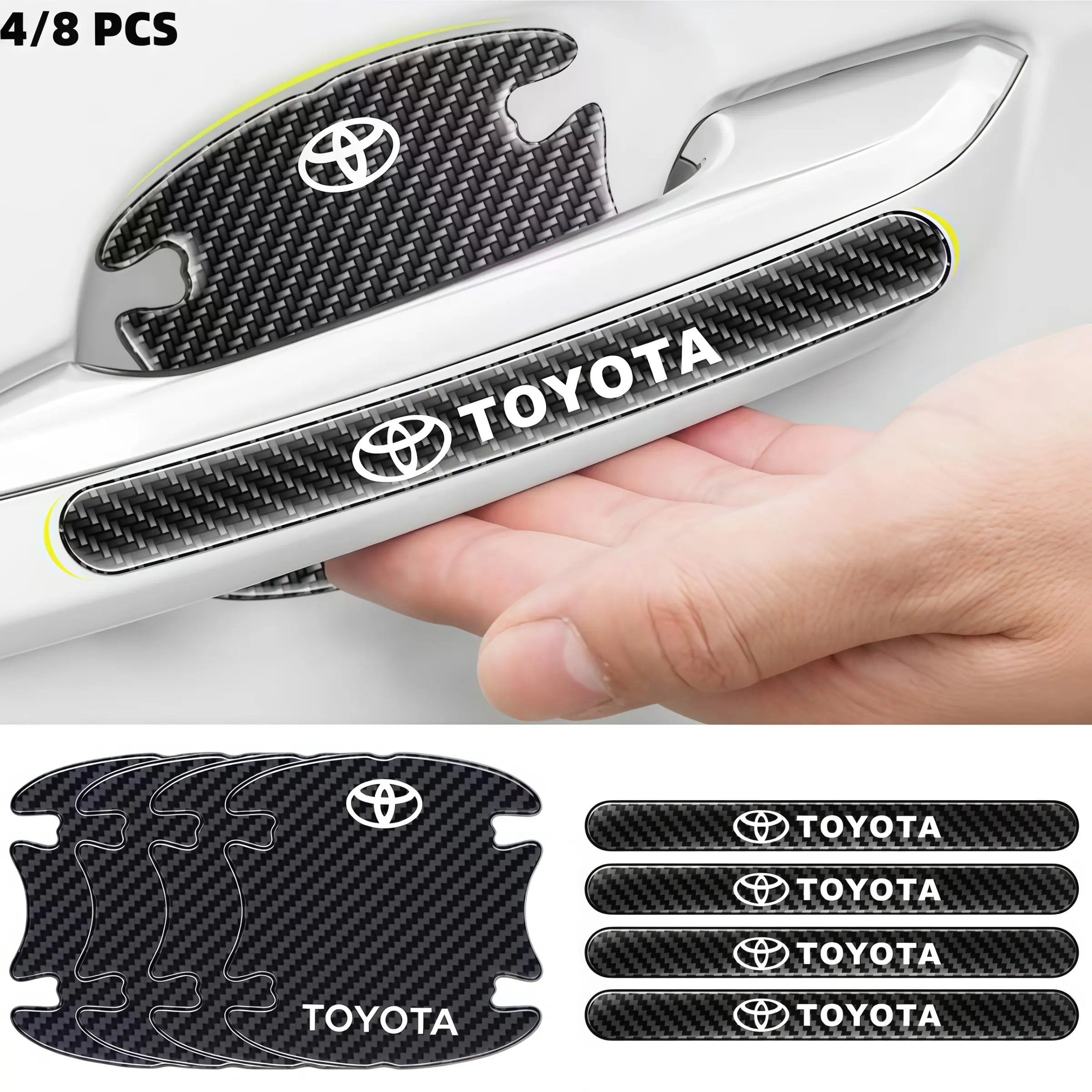 4/8 Pcs Car Door Handle Protection Stickers, Anti-Scratch Decorative Stickers for Toyota Models, Car Accessories, Car Vehicle Decoration, Automotive Decals, Car Door Trim Decoration Sticker