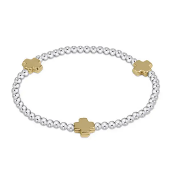 Signature Cross 3mm Mixed Metal Bracelet - Gold