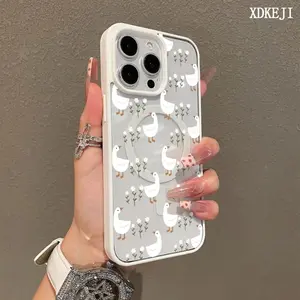 Charming Goose and Wildflower Pattern Premium Magnetic Case for iPhone 17 Air 16 15 14 Pro Max 13 12 11 Plus Smartphone Shockproof Protection Acrylic Back Cover Cellphone Protective magsafe case Casing Gift