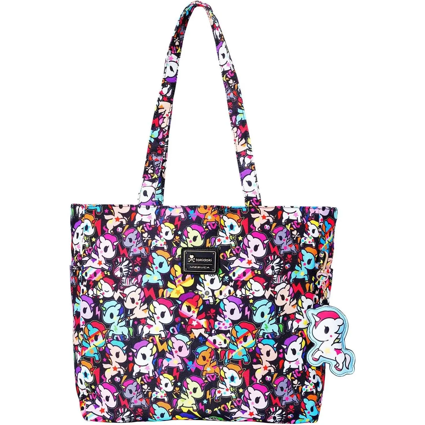 tokidoki Unicorno Cute Canvas Tote Bag with Zipper for Women Foldable Large Hobo Shoulder Bag with Doll for Work Travel