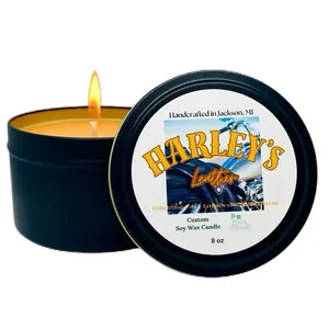 Harley’s Leather Candle Scent - Smells Like The Open Road, Rebels & Freedom! Black 8 oz Tin