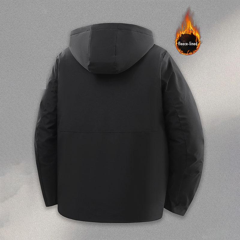 Men's Winter Fleece-Lined Sports Outdoor Casual Jacket Cotton-Padded Hooded Mountaineering Coat with Removable Cap Graphene Warm Parka Long Sleeve Menswear Tops Beige Khaki winter outfits men puffer jacket men heated jacket winter jacket jacket cute drago