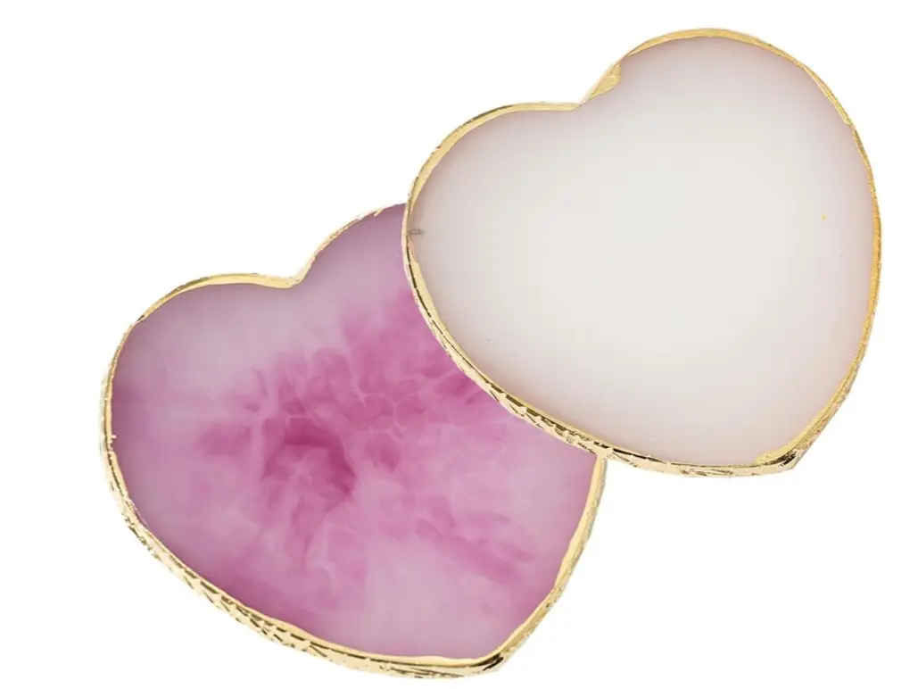 2 Pcs Resin Nail Art Palette, Nail Painting Mixing Tray with Gold Edge, Nail Art Display Board Heart-Shaped White and Purple