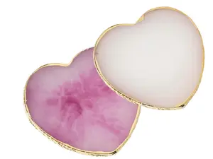2 Pcs Resin Nail Art Palette, Nail Painting Mixing Tray with Gold Edge, Nail Art Display Board Heart-Shaped White and Purple