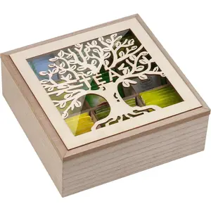 Tea Box Organizer,Wood Teas Bag Holder,Tea Organizers and Storage,Tea Organizer with Tree Pattern for Home Kitchen Office