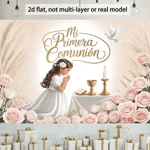 2D Flat Banner 1pc- Featuring a First Communion Design, Made from Sturdy Fabric That Is Perfect for Use in Classrooms, Offices, And Events - Great for Photo Booth Additions And Home Decor