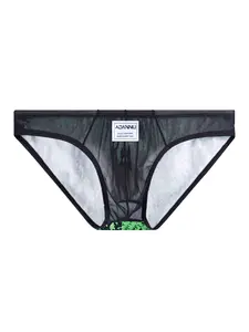 Transparent Sexy Leopard Print Mesh Men's Triangle Pants, Breathable Ultra-Thin Underwear, Sports Fitness Bikini Briefs, Python Pattern