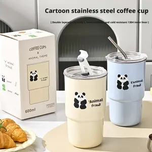 Bestseller - Stainless Steel Coffee Mug, Cartoon Straw Cup, Household & Office Cup, Student Portable Water Cup, Mug