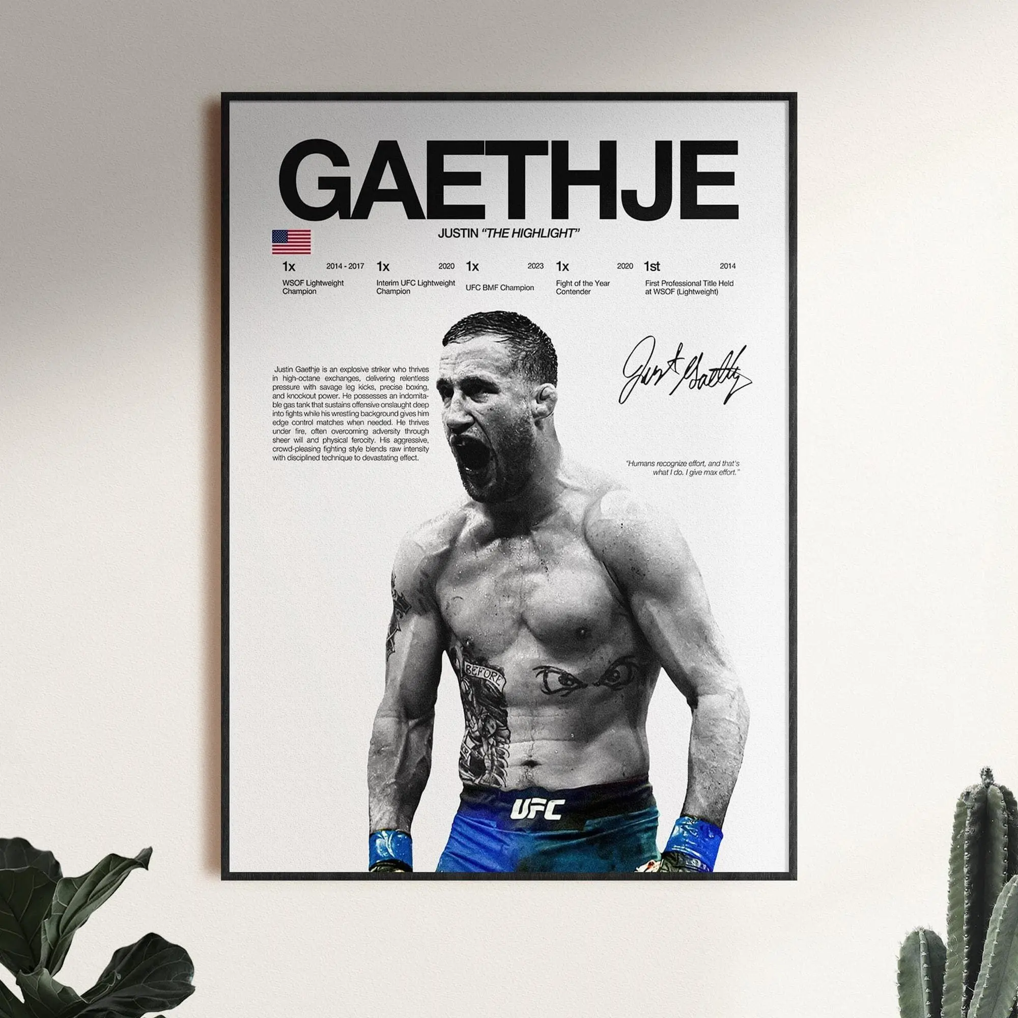 Justin Gaethje Poster, UFC Wall Print, MMA Wall Print, Fighter Poster, Gym Poster, UFC Fan Room Decor, Gift for Him( Unframed - Print Only )