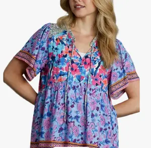 Blue Mix Floral Smock Top