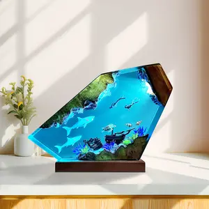 Handmade Shark Resin Lamp with Multi-Color LED, USB Port - Unique Night Light for Home Office, Perfect Gift for Birthdays, Holidays, Valentine’s Day (Men, Kids)