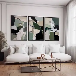 Green Wall Art – Set of 3 Textured Abstract Prints, Modern Minimalist Art for Living Room or Office, Wall Art, Unframed