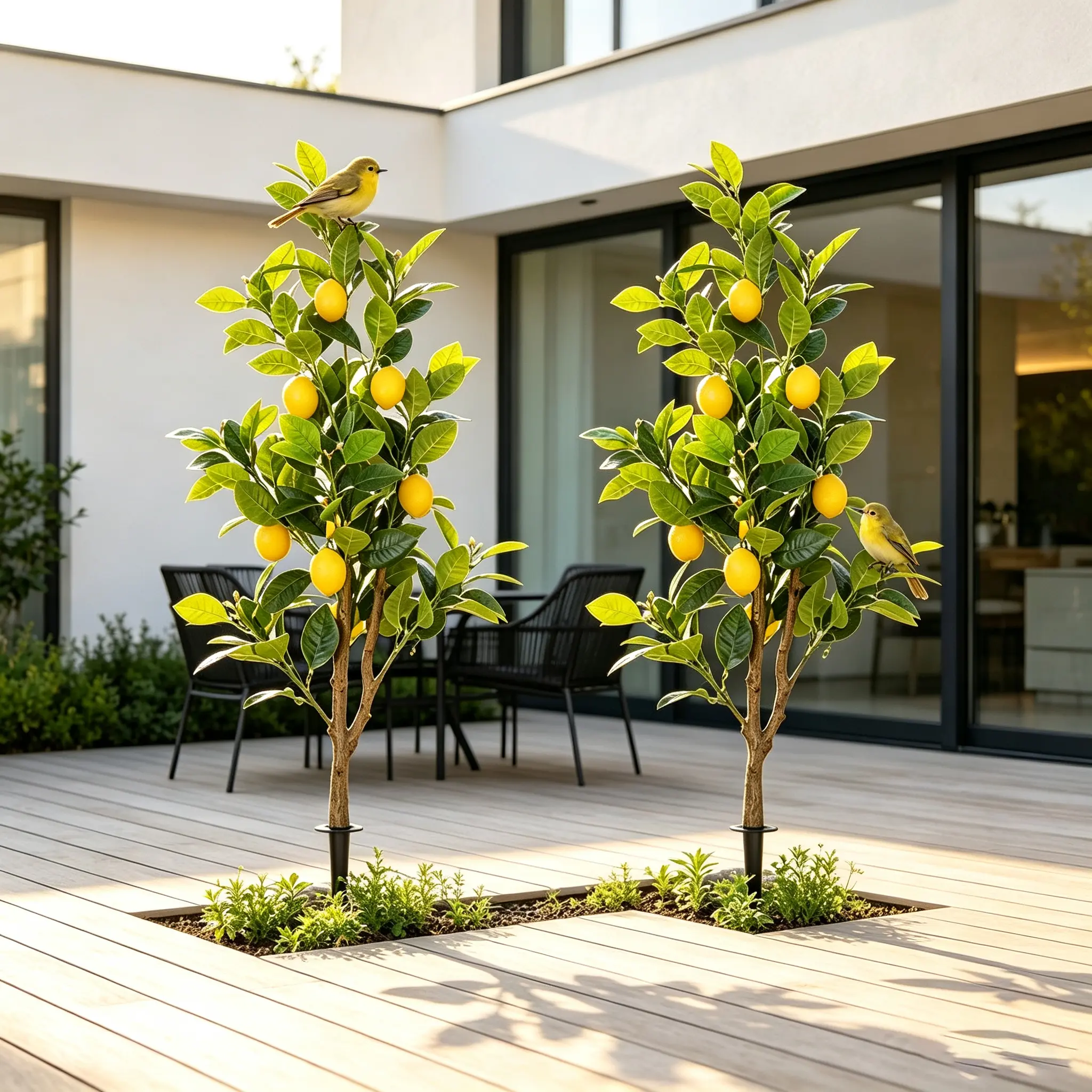 3FT Artificial Lemon Tree Stakes Faux Lemon Branch Picks Green Leaves Yellow Fruits Fake Lemon Plant for Outdoor Patio Garden Porch Decor Home Table Centerpiece Arrangement.