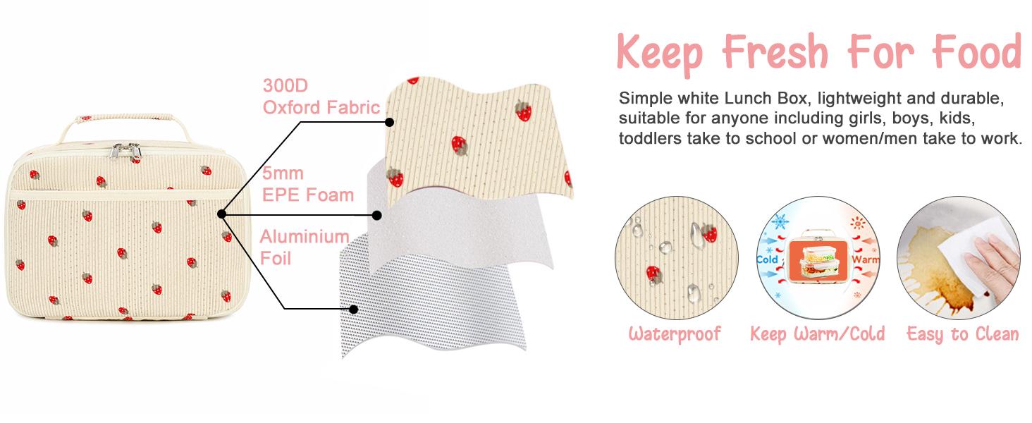 Insulated Lunch Bag for Girls & Boys, Corduroy School Lunch Box with Cooler & Organizer Compartments, Leak-Proof Lunch Tote for School, Travel