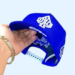 Royal Blue Snapback Hat - White Abstract Monogram Embroidered Flat Brim Cap, Script Underbrim Streetwear Hip Hop Baseball Hat for Men Women