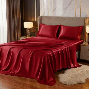 Luxury Satin Sheet Set 4 Piece Silky Soft Bedding Set Deep Pocket Fitted Sheet Hotel Style Bed Sheets for Cozy Sleep