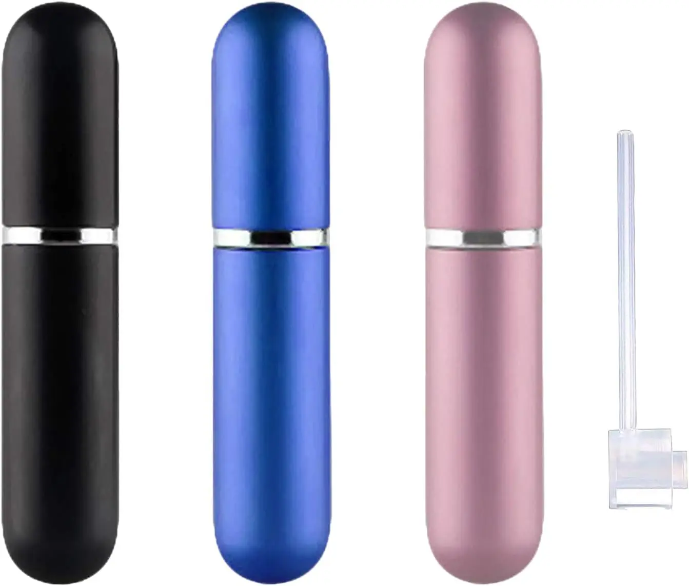 Refillable Perfume Atomizer Set, 3-Piece 5ML Lightweight Travel Canister, Aluminium & Glass Bottles with Transparent Pump - Black, Blue, Champagne, Leakproof