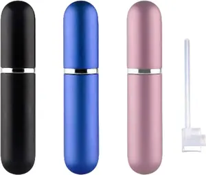 Travel Refillable Perfume Atomisers 5ML 3 Pcs Mini Portable Spray Bottles Round Tube Set With 1 Flat Separator Tool for Home Business Trip Black Blue Champagne