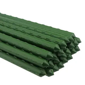 SUNNYGLADE 48" Plant Stakes Garden Tomato Sticks Durable Metal & Green Plastic Coated Supports for Potted Plants with Non-Slip Bump Design & Sharp Points for Easy Placement