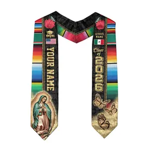 Mexican American Graduation Stole with Guadalupe Design Personalized Name School, Class of 2026 Cultural Sash, Unique Senior Gift for Ceremony Outfit