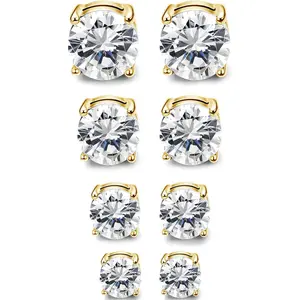 FLORIDECO 4 Pairs Stainless Steel Mens Womens Magnetic Elegant Durable Style Stud Earrings Non-piercing CZ 4-7MM