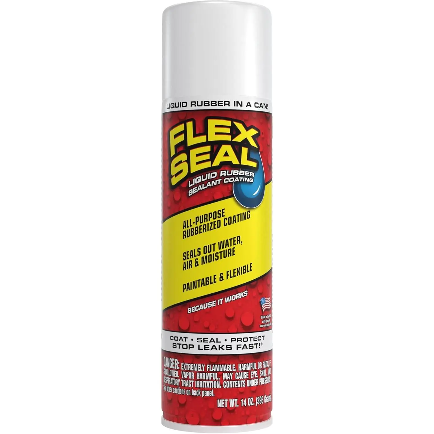 14 oz White Flex Seal Universal Waterproof Spray-On Sealant Coating - Instant Leak Stopper for Roofs, RVs, Gutters, Wood, Long-Lasting Protection for Repair Projects
