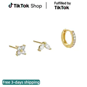14K 3 Pairs Gold Plated Hypoallergenic Hoop Earrings Set Rhinestone Cubic Zirconia Hoop Earrings Gold-Plated Hoops Huggie Earring Gold Jewelry