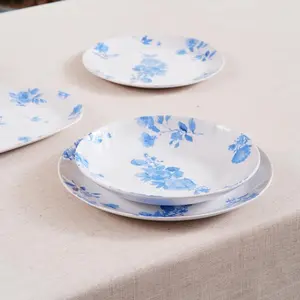 Tarhong Cottage Blue Floral Melamine Low Bowl, Set of 6
