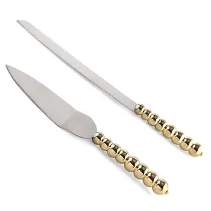 Homi styles wedding cake knife and server set | Elegant Gold Color With Beaded Handles & Premium 420 Stainless Steel Blades | Cake & Pie Serving Set For Wedding Cake,cake cutter Gift