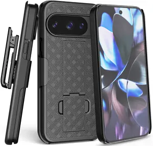 Case with Clip for Google Pixel 10 / Pixel 10 Pro, Nakedcellphone Slim Hard Shell Phone Cover with Kickstand and [Rotating/Ratchet] Belt Hip Holster Holder Combo - Black