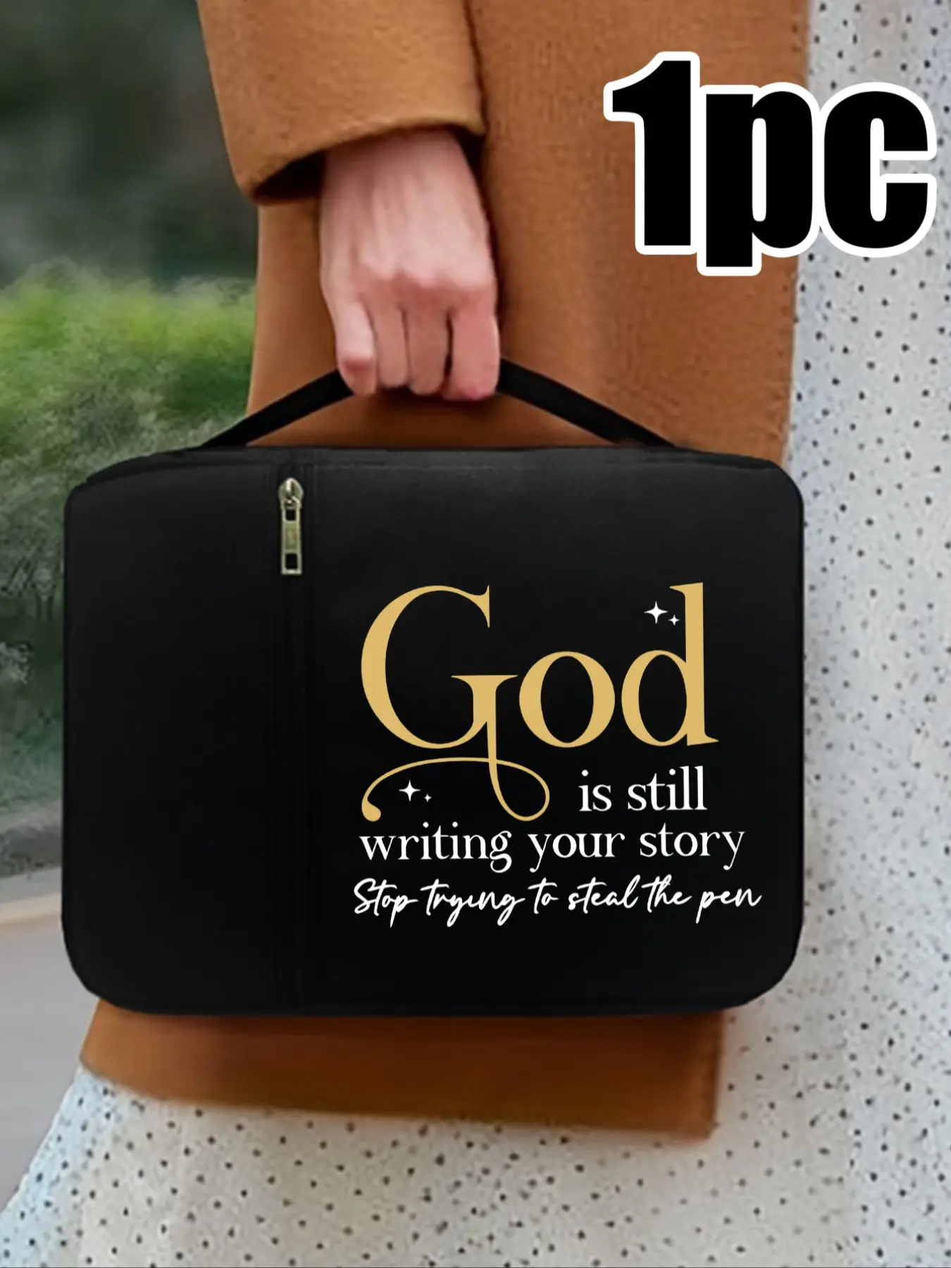 Bible Bag with God Print, Standard Size Bible Cover, Handheld Storage Bag with Zipper and Pockets, Bible Holder and Box, Organiser, Bible Storage Organizer, Bible Organizer with Compartments, Portable Storage Organizer, Storage For Organizing, Gift