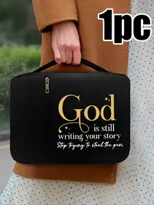 Bible Bag with God Print, Standard Size Bible Cover, Handheld Storage Bag with Zipper and Pockets, Bible Holder and Box, Organiser, Bible Storage Organizer, Bible Organizer with Compartments