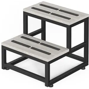 Step Stool for Adults & Kids, Heavy Duty Wooden Stepping Stools, Bedside Foot Stool with 500lbs Load Capacity, Non-Slip 2 Step Stool for Bed, Kitchen, RV - Gray