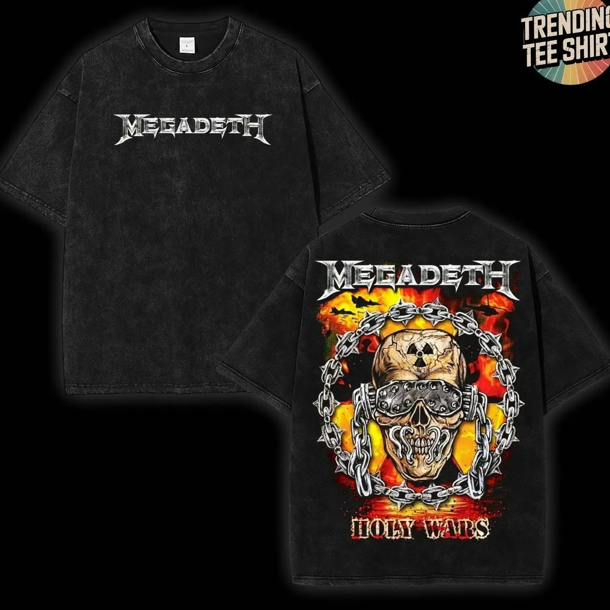 Men's Megadeth - Holy Wars Vintage Washed Rock T-shirt, Retro Metal Band Tee, Rock Tee, Top Casual Heavy Cotton Short-Sleeve T-shirt, Streetwear Lover Graphic Tee, Fashion T-shirt TOY
