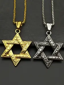 Jewish Star David Pendant Necklace for Men Women Stainless Steel Gold Silver Color Israel Hexagram Necklace Amulet Gift
