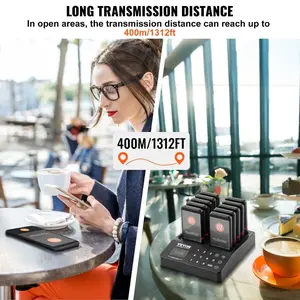 VEVOR Restaurant Pager System, Wireless 500m Long Range Lineup Waiting Queue Signal, Guest Customer Calling Beepers with Vibration Flashing, 20 Buzzers for Food Truck, Church, Nursery, Hospital