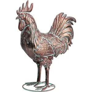 Metal Rooster Yard Decor,15.7" L x 18.8" H Outdoor Garden Statues,Large Metal Chicken Sculpture Yard Art,Antique Copper Rooster Outdoor Decor for Backyard Patio Lawn  Farmhouse Decorations