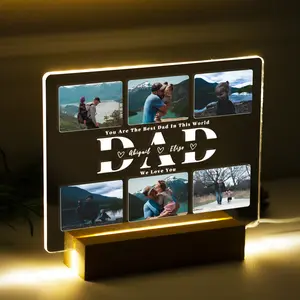 Personalized Fathers Day Gift, Unique Acrylic Photo Plaque, Gift for Daddy Father Grandpa Papa, First Fathers Day Gift, Photo Ornament, Best Dad Night light Gift Decor Frames, Custom Night Light with Photo and Scannable Song Code