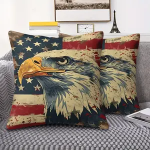 Vintage American Bald Eagle Throw Pillow with Digital Print, 45cm Square Pillow Includes Pillow Insert, Featuring Iconic U.S. Flag Design, Artistic Grunge Style, Perfect for Patriotic Home Decor, Soft and Comfortable, Ideal for Living Room & Bedroom
