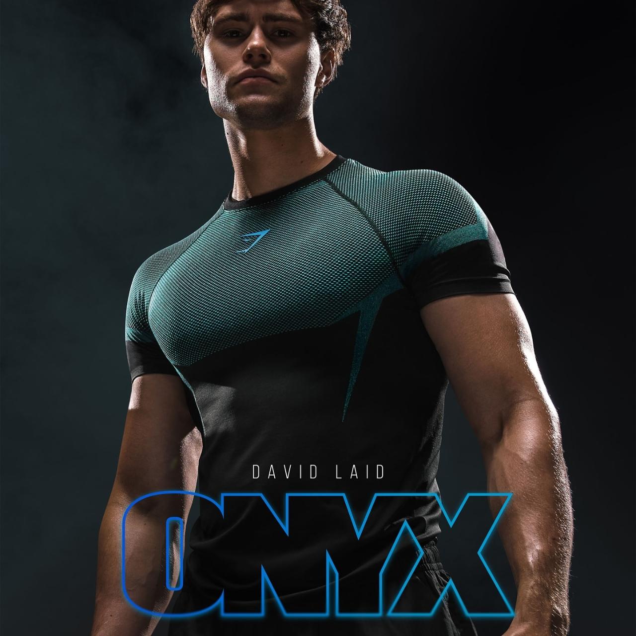 RARE Onyx 5.0 Seamless T-Shirt Black/Brand Blue Men's Fitted Athletic Tee for Workout