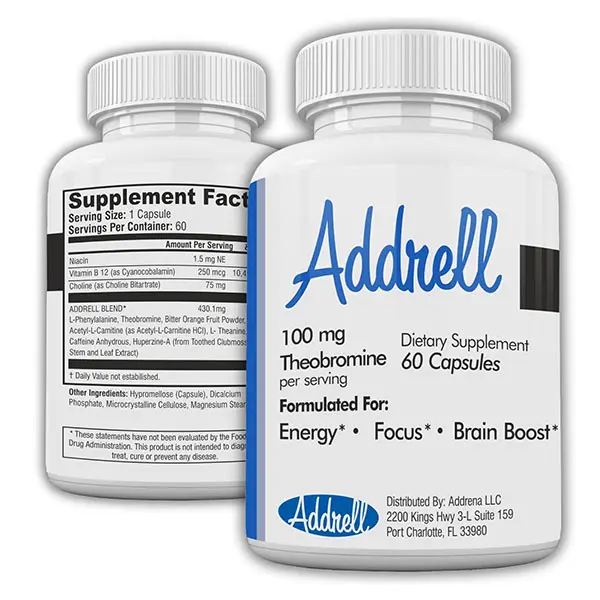Addrell Energy Stimulant Pills- Natural Nootropic Brain Supplement Alternative Pill & Study Supplements Substitute to Elevate Mental Clarity for Women & Men OTC- 60 Mind Booster Capsules